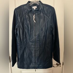 Denim & Company Leather Jacket Dark Blue Women’s Size Large